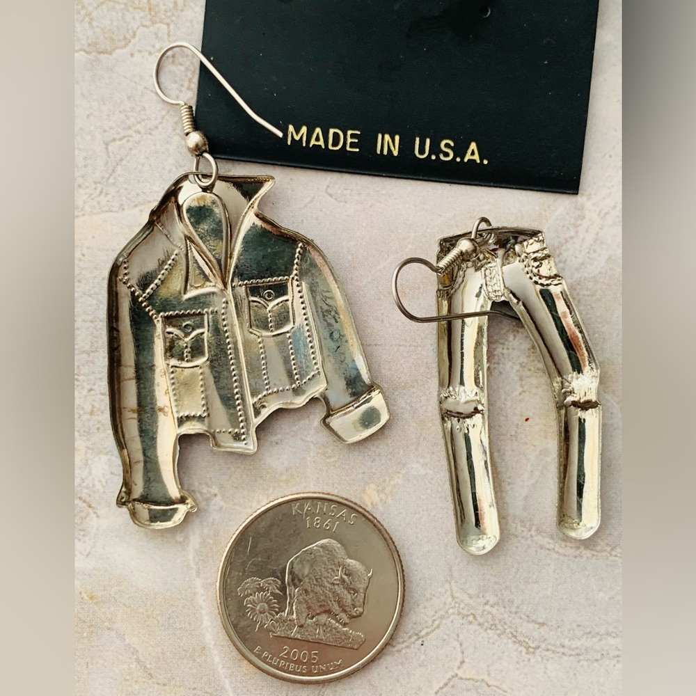 Vintage Denim Jacket and Jeans Vintage Metal Earrings - Picture 5 of 6